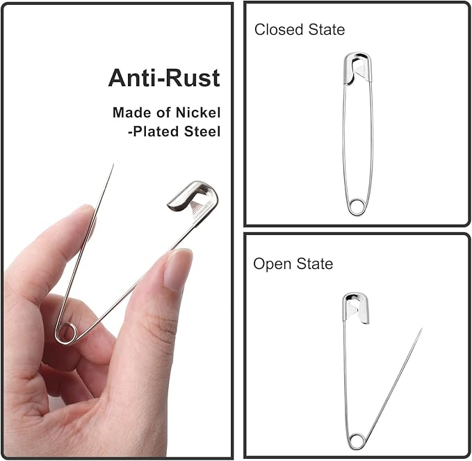 100 PCS 46mm / 1.8 Inch Heavy Duty Quilting Pins, Large Safety Pins Bulk, Silver Metal Sewing Pins, Big Safety Pins for DIY Crafts, Jewelry Making, Baby Clothing (Nickel Plated)