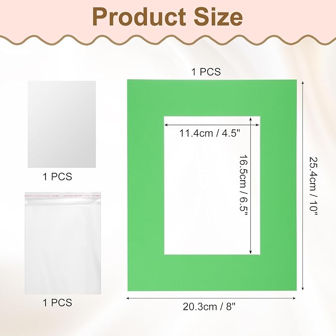 uxcell Picture Mats, 8 x 10 Mat Board Center for 5 x 7 Pictures Acid Free White Core Bevel Cut Frame Mattes with Backing for Display Art Measuring, Green