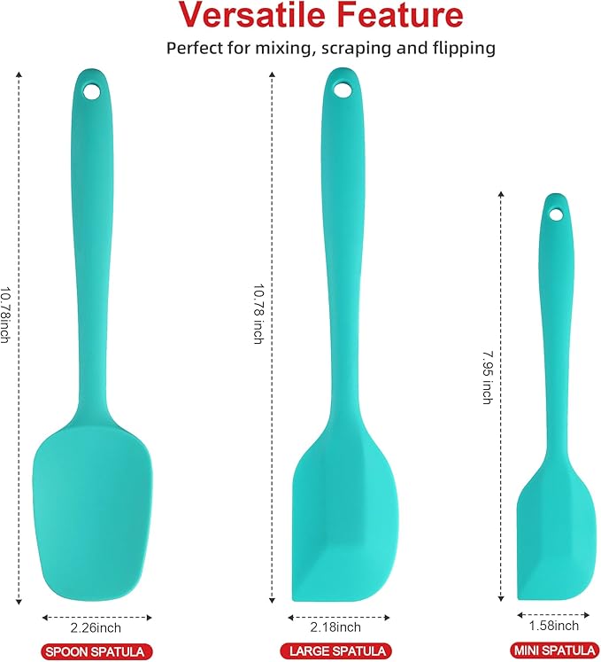 Silicone Spatula Set - Rubber Spatula - 600°F Heat Resistant Baking Spoon & Spatulas (Aqua 3)