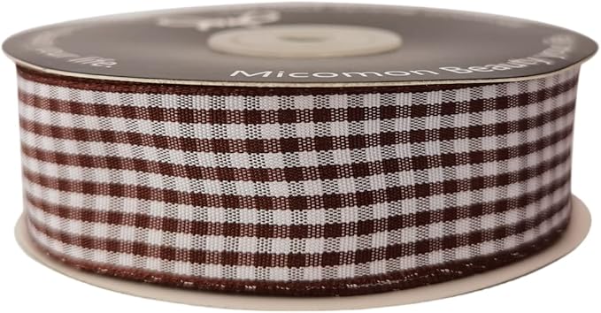 Brown Gingham Plaid Checked Ribbon 25 Yard Each Roll 100% Polyester (1", Brown)