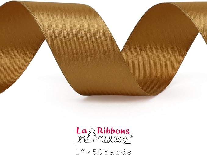 LaRibbons 1 Inch 50 Yard Double Faced Satin Ribbon,Pale Gold Satin Craft Fabric Ribbon for Gift Wrapping Floral Bouquets Wedding Party Decoration