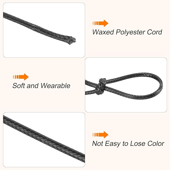 MECCANIXITY Waxed Cord 2.5mm Waxed Polyester Cord 87 Yard Wax String for Bracelet Making, Necklaces, Beading, Jewelry Making and DIY Crafts(Black)