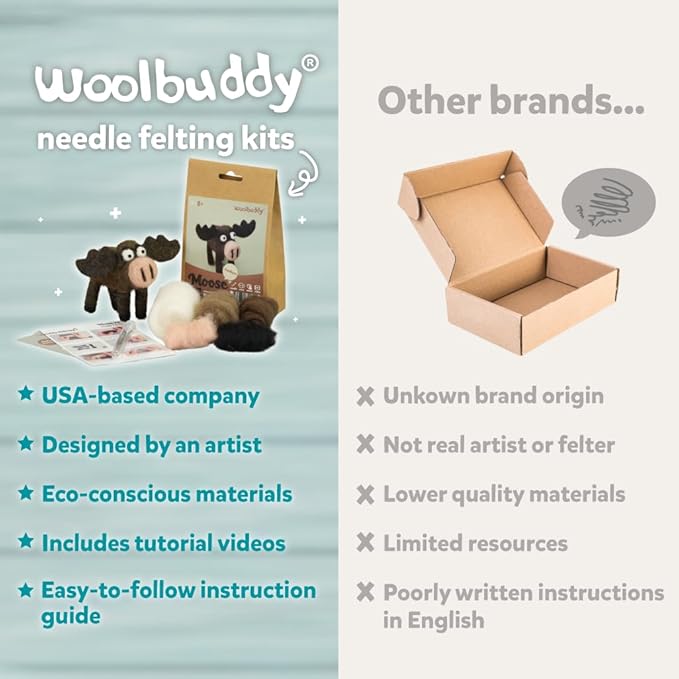 Woolbuddy Needle Felting Kit for Beginners & Adults – DIY Sheep Animal Craft Kit – Complete Starter Set with Wool, Needles & Step-by-Step Instructions