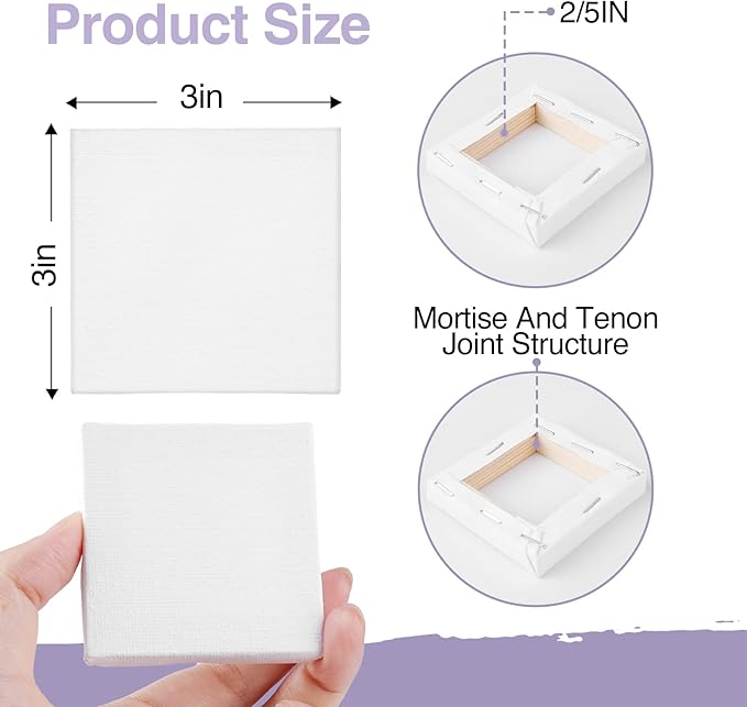 ESRICH Mini Canvases for Painting, Canvas in Bulk 32Pack, 3x3In, 2/5In Profile Small Square Canvas, Blank Canvases are Great for School Projects and Kids Birthday Parties, Home Decor Project.