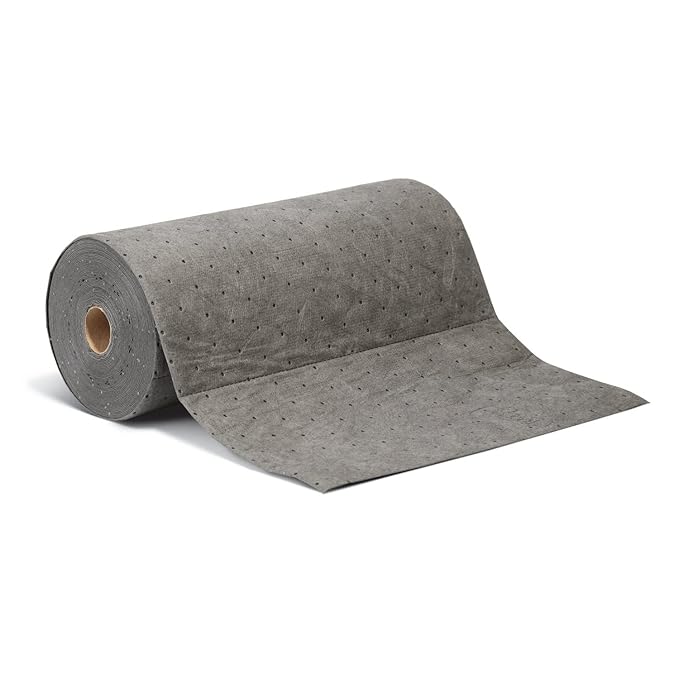PIG Absorbent Mat Roll for Oil and Other Liquids | 1 Lightweight Mat Roll | 15" W x 50' L | Absorbs up to 3.3 gal per Roll | Gray | PM50435