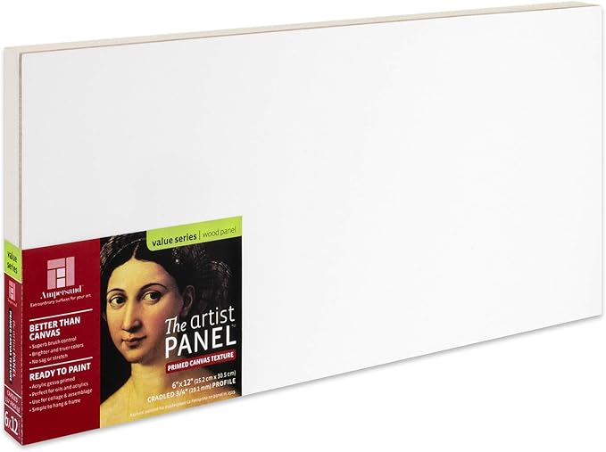 Ampersand Art Supply Wood Gesso Art Painting Panel: Canvas Texture, 3/4 Inch Cradle, 6" x 12"