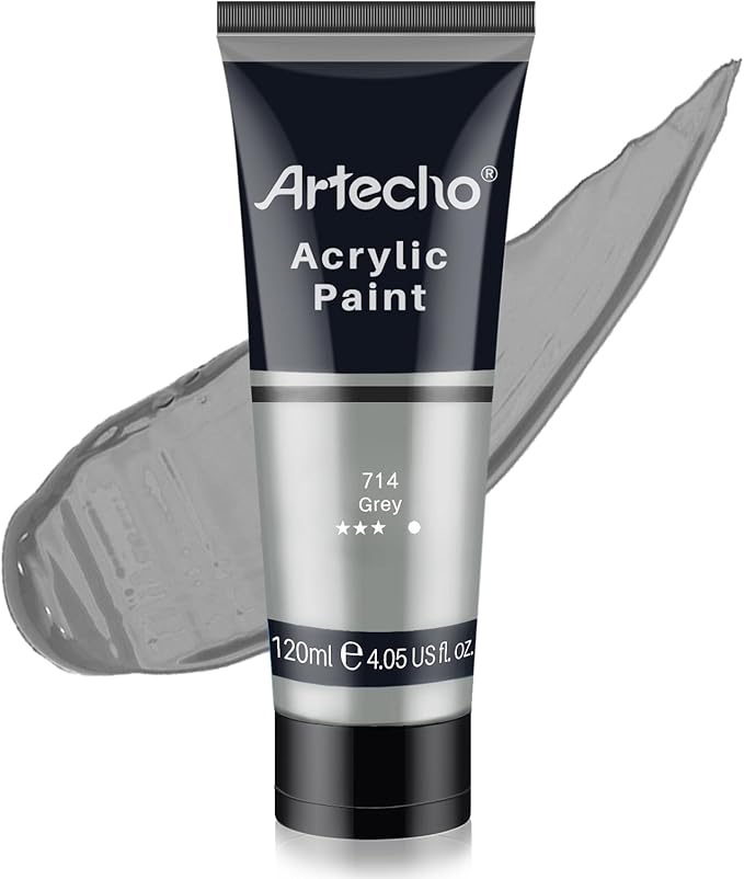 Artecho Grey Acrylic Paint, Grey Paint (120ml / 4.05oz) Tubes, Art Craft Paints for Canvas, Rock, Stone, Wood, Fabric, Art Supplies