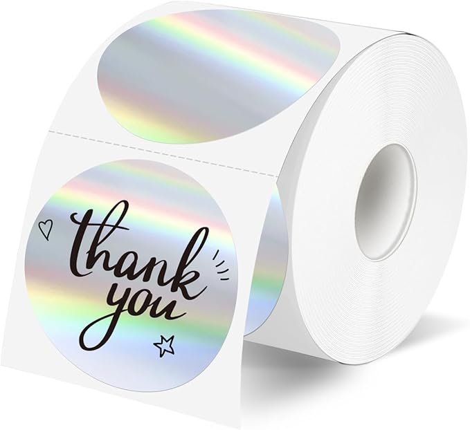 2" Circle Holographic Thermal Label Stickers, Round Printable Rainbow Glitter Thermal Printer Sticker Labels for Gift Wrapping, Self-Adhesive Name Price Tag DIY Custom Logo Design- Silver