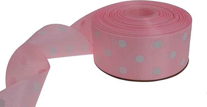 Polka Dot Grosgrain Ribbon 25 Yard Each Roll 100% Polyester (1/1-2", Pink)