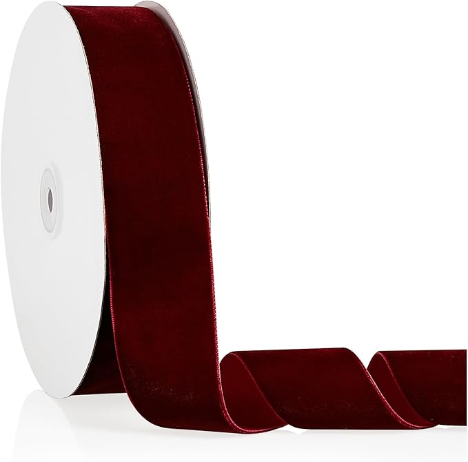 1.5" X 20 Yards Burgundy Velvet Ribbon for Christmas Tree Wreath Decoration Handmade Crafts Ornaments Gift Wrapping & Bow Making