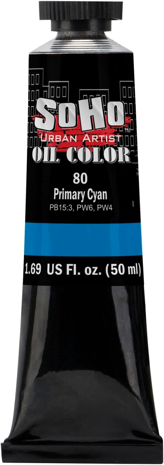 Soho Urban Artist Oil Paint - Primary Cyan, 50 ml Tube - Best Valued Oil Colors for Painting, Excellent Pigment Load