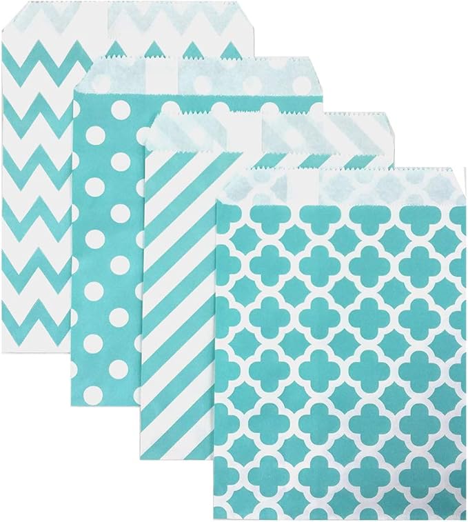 KEYYOOMY 100 Pcs Teal Blue Candy Buffet Bags - Small Polka Dot Paper Treat Bags for Wedding & Birthday Party (5 x 7 inch)