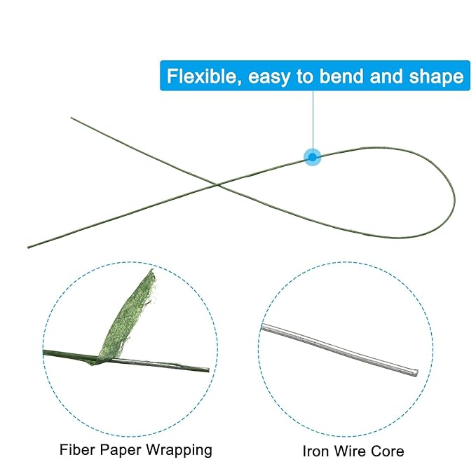 PATIKIL 24 Gauge 16" Floral Stem Wire, 100 Pcs Paper Wrapped Iron Artificial Flower Stem Accessories for DIY Bouquet Stem and Craft Decoration, Dark Green