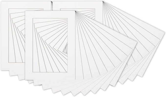 5.5x8.5 Mat for 8.5x11 Frame - Precut Mat Board Acid-Free White 5.5x8.5 Photo Matte For a 8.5x11 Picture Frame, Premium Matboard for Family Photos, Show Kits, Art, Picture Framing, Pack of 25 Mats