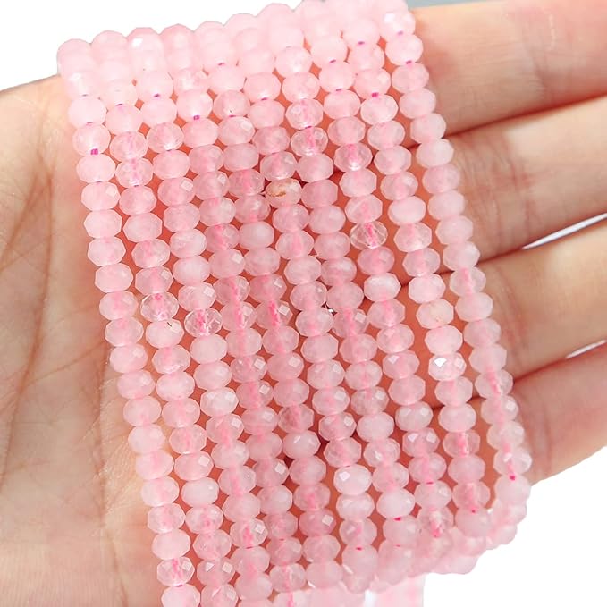 Natural Rose Quartz Crystal Beads 4x2mm 120pcs Faceted Rondelle Loose Semi Gemstone Beads for Jewelry Making Design