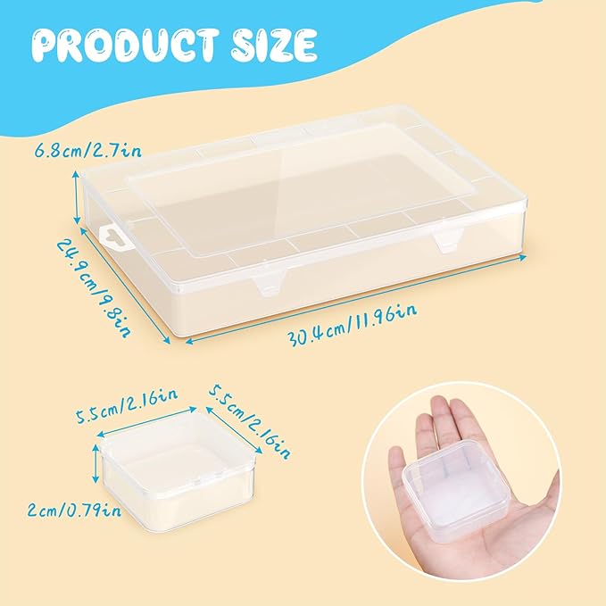 Mathtoxyz Extra Large Bead Organizer, 122 PCS Small Plastic Craft Storage Box with Hinged Lid and Labels Clear Bead Organizers and Storage Boxes for Jewelry, Diamonds, Bracelet Making DIY
