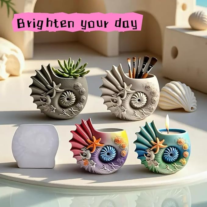 Sea Animal Candle Holder Resin Molds Silicone Epoxy Resin Jar Conch Shell Shaped Plaster Candle Holder Wax Molds, DIY Casting Home Décor