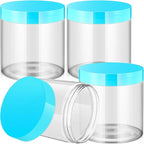 SATINIOR 12 Pack 16 oz Plastic Container Jars with Lids Round Clear Travel Cosmetic Container Slime Jars for Toiletries, Lotion, Cream, Ointments, Makeup, Rhinestone, Samples, Kitchen Storage(Blue)