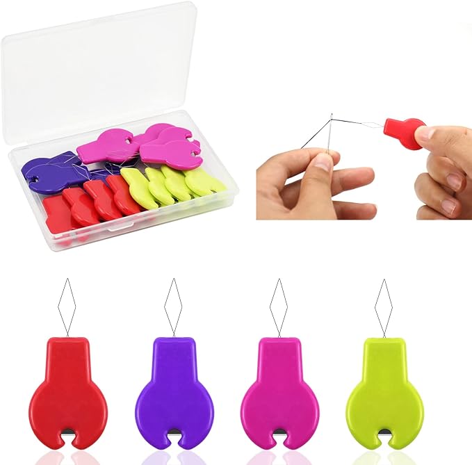 Lechchy 16 Pcs Sewing Machine Needle Threaders for Embroidery Floss, Cut-Off Thread Function, Gourd Shaped Simple Threader Tool for Hand Sewing, Sewing Crafting, with Clear Storage Box, 4 Colors