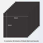Golden State Art, 8x8 Uncut Photo Mat Matboard - Black Uncut Mats for DIY Projects, Presentation Boards, Art Crafts, Prints (50 Pack)