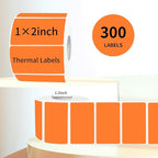 2x1 Inch Thermal Labels, Orange Thermal Printer Stickers, Waterproof Self-Adhesive Shipping Label Printer Sticker for Barcode, Name, Address, 300 Labels/Roll