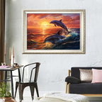 Leczany Cross Stitch Stamped Kit for Adults or Kids - Two Dolphins | DIY Embroidery Starter Patterns Craft Kit Needlepoint for Beginner | 11CT, 3 Strands | 18.9x12.6 inches