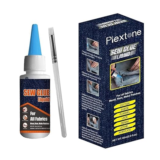 1 Min Quick Bonding Fast Dry Sew Glue Liquid Reinforcing Adhesive Speedy Fix for All Fabrics Clothing Cotton Flannel Denim Leather Polyester Doll Repair (60ml)
