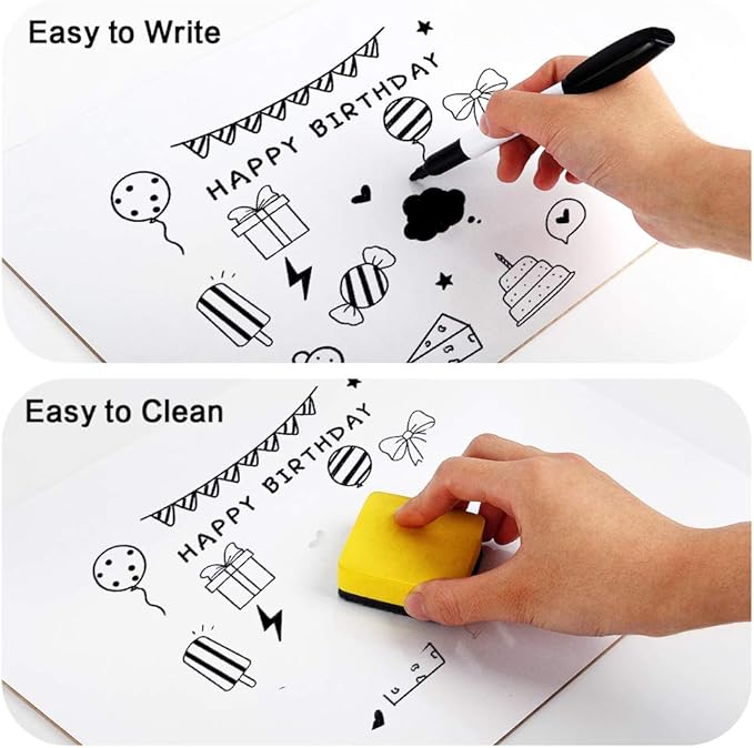 Dry Erase Lapboards, HERKKA 8 Pack Double Sided Dry Erase Lap Boards 9 x 12.5 Inch, 8 Markers, 8 Erasers, Small Dry Erase Boards for Classroom Supplies