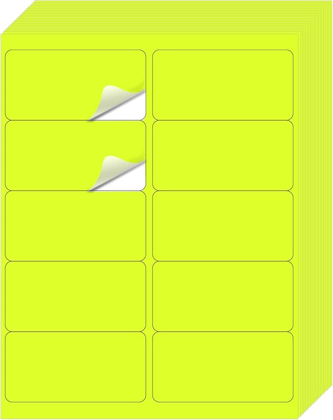 STARLIBOO Shipping Labels Stickers, 2"×4" Printable Fluorescent Mailing Labels for Laser/Inkjet Printing- Matte, Permanent Adhesive Stickers (20 Sheets, Fluorescent Yellow)