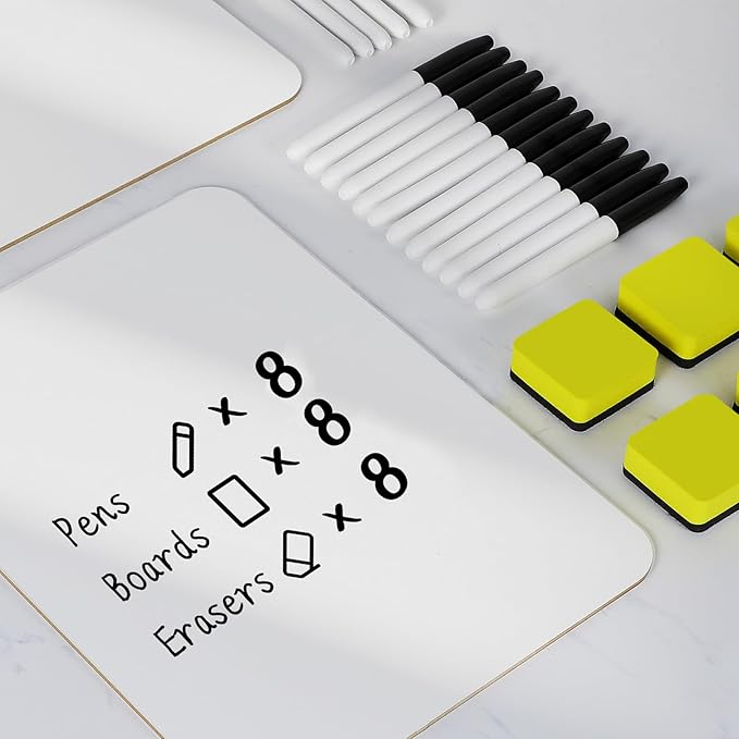 Dry Erase Lapboards, HERKKA 8 Pack Double Sided Dry Erase Lap Boards 9 x 12.5 Inch, 8 Markers, 8 Erasers, Small Dry Erase Boards for Classroom Supplies