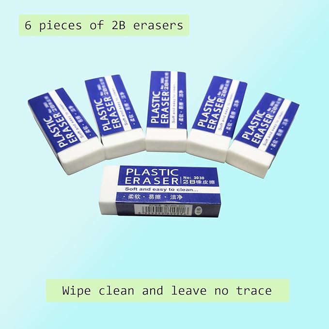 Dreamm White Erasers 6 Pack Pencil Erasers White Erasers for Kids Bulk for Students School Supplies Office Prize Gifts (White 6 Pcs)