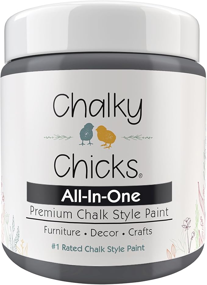 Chalky Chicks All-in-One Chalk Paint for Furniture or Cabinet - 8Fl Oz - Matte Finish Nailed It (Blueish Gray) for Metal, Wood Furniture Paint - No Sanding All-in-One for Home Decor & Crafts, USA Made