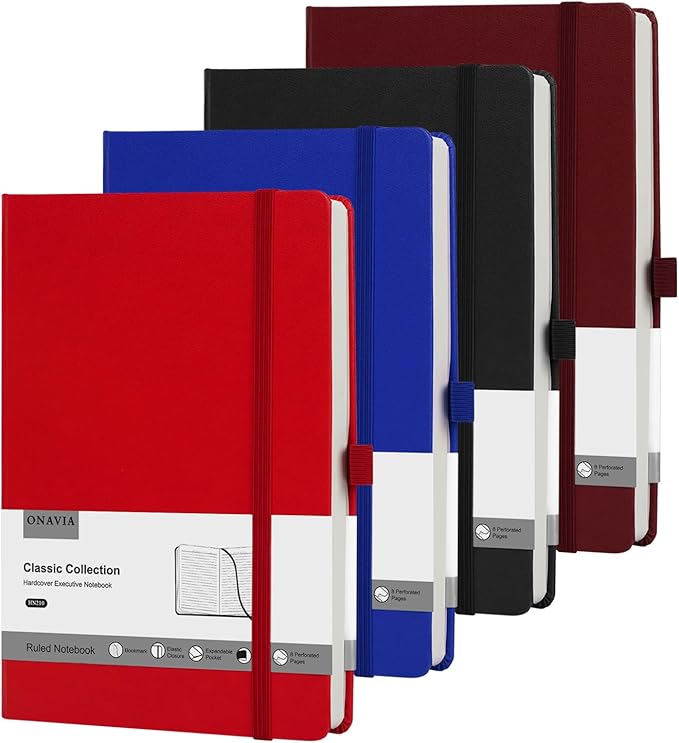 4 Pack Lined Journal Notebooks for Work, Travel, College, A5 Size 100 GSM Thick Paper, Classic Ruled, Hardcover Notepad for Writing 160 Pages, 5.5 x 8.3 inch - 4 Deep Multicolors