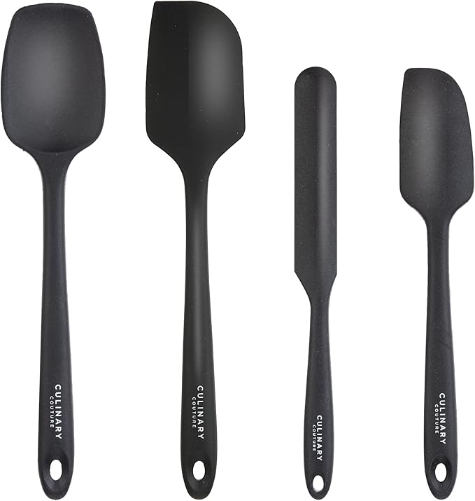 Culinary Couture 4-Piece Black Baking Spatula Set - Rubber Spatulas Silicone Heat Resistant, BPA-Free - Spatula Set for Nonstick Cookware - Silicone Baking Utensils