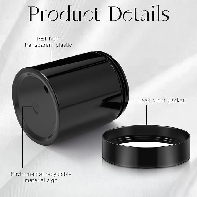SATINIOR 12 Pack 8 oz Plastic Container Jars with Lids Round Clear Travel Cosmetic Container Slime Jar for Toiletries, Lotion, Cream, Ointment, Makeup, Rhinestone, Sample, Kitchen Storage(Pure Black)