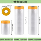 Pre-Taped Masking Film-22inx65ft Tape and Drape Painters Plastic Rolls, Plastic Painting Film for Automotive Painting Covering,Protective Drop Film for Furniture, Car, Floor (2rolls, 22in×65ft)