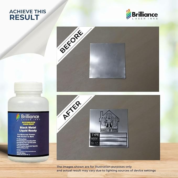 Liquid Ready Laser Marking Powder-Brilliance Laser Inks -BLI101MBLIQ120- Black Laser Ink for Metals Marking with CO2/Fiber/YAG (120 ml, Black)