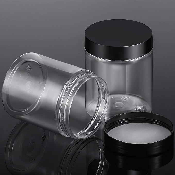 SATINIOR 12 Pack 10 oz Plastic Container Jars with Lids Round Clear Travel Cosmetic Container Slime Jars for Toiletries, Lotion, Cream, Ointments, Makeup, Rhinestone, Samples, Kitchen Storage(Black)