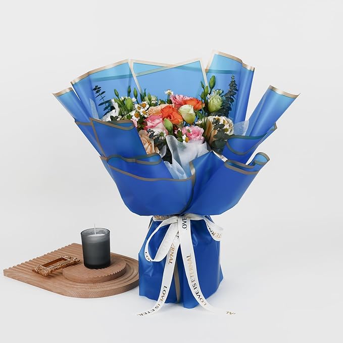 FUHITIM 20 Sheets Flower Wrapping Paper - Waterproof Floral Gift Packaging Paper for DIY Crafts，Florist Supplies Packaging Paper for Wedding Birthday Gift (Royal Blue)