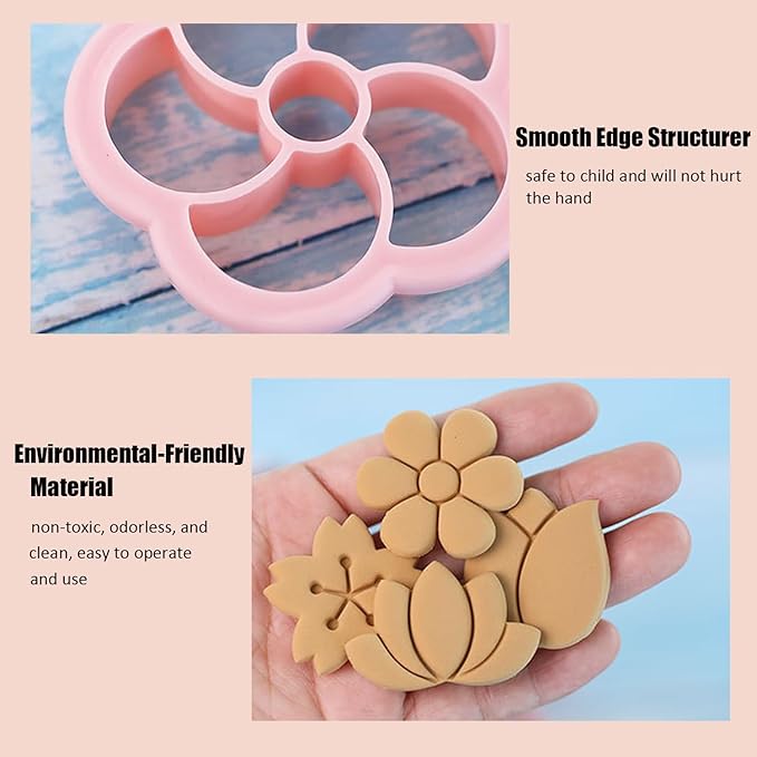 Flower Cookie Cutters Set, 3D Pressable Cookie Cutters Small Flower Biscuit Cutters Cake Baking Fondant Embosser Stamps Birthday Party DIY Cake Decorating Tools (flower)