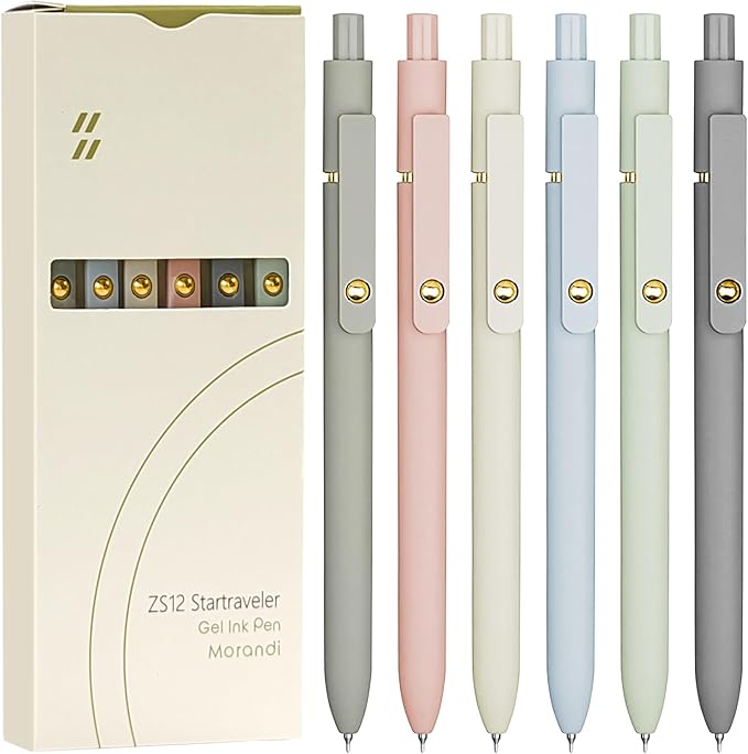 6 Pcs Gel Pens 0.5mm Quick Dry Black Ink Pens Fine Point Smooth Writing Pens, Cute Office and School Supplies Gifts for Women Teacher Students (6 Pcs Morandi Gold)
