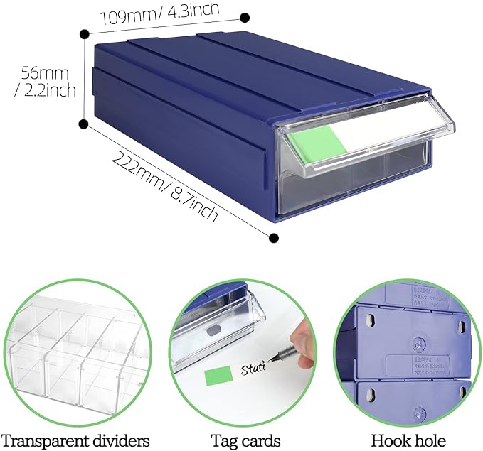 9pcs Sewing Craft Storage Box Hardware Craft Drawer Storage Cabinet Plastic Stacking Shelf With Divider Tag Cards Multifunctional Rack For Home Office Small Items (9, Clear)