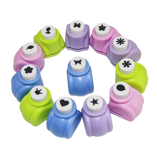 Punch Craft Set, 12 Pack Multicolored Shapes Hole Punch Great for Crafting & Fun Projects