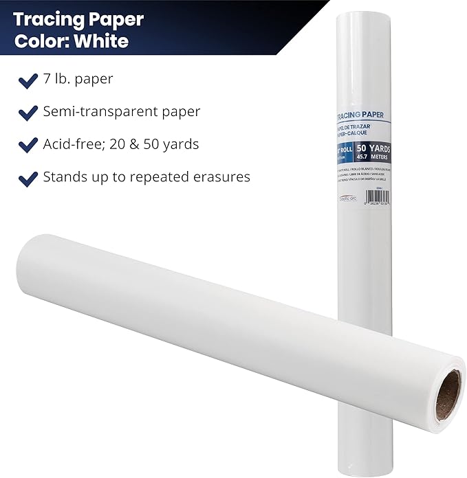Pacific Arc Tracing Paper Roll, White, 14 Inch X 50 Yard Roll