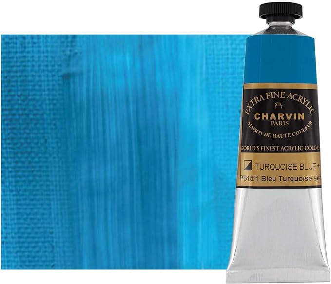 Charvin Extra Fine Professional Acrylic Paint - Turquoise Blue, 60ml Tube, Triple-Milled, Lightfast Pigments, Open Stock Artist Acrylic Paints in Nature-Inspired Hues