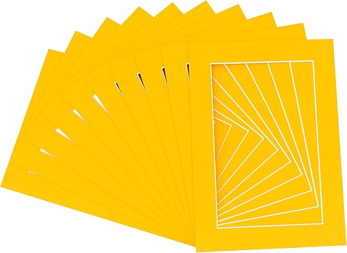 Pack of Ten Acid Free 8x10 Mats Bevel Cut for 6x8 Photos - Golden Orange Precut Matboards With Backing Boards and Self Seal Photo Mat Bags For Pictures, Photos, Framing - 4-ply Thickness