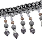 3yards Beading Fringe Trimming Long Beads Tassel Curtain Trim Ribbon Trim for Cover Edge Decorative (Gray)