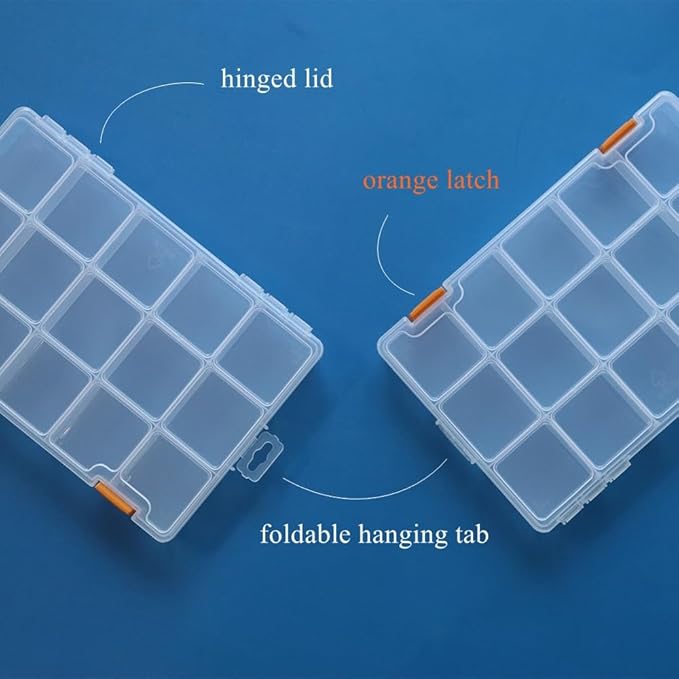 BangQiao 4 Pack 15 Grids Clear Plastic Storage Box with Dividers, Transparent Organizer Container Case for Small Parts, Bead, Button, Jewelry, Diamond, Craft Supplies,Sewing Kit, DIY Accessories