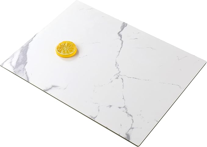 Murrey Home Glass Cutting Board for Kitchen Counter, Tempered Glass Chopping Boards Dishwasher Safe, Small Clear Countertop Tray, Scratch Resistant, Heat Resistant, Non Toxic, White Marble, 16"x12"