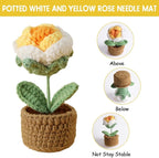 Rose Pin Cushion, Handmade Knitted Pincushions, Cute Pin Cushions Needle Holders for Sewing Quilting Accessory, DIY Crafts or Patchwork Decor.Potted White Yellow Rose